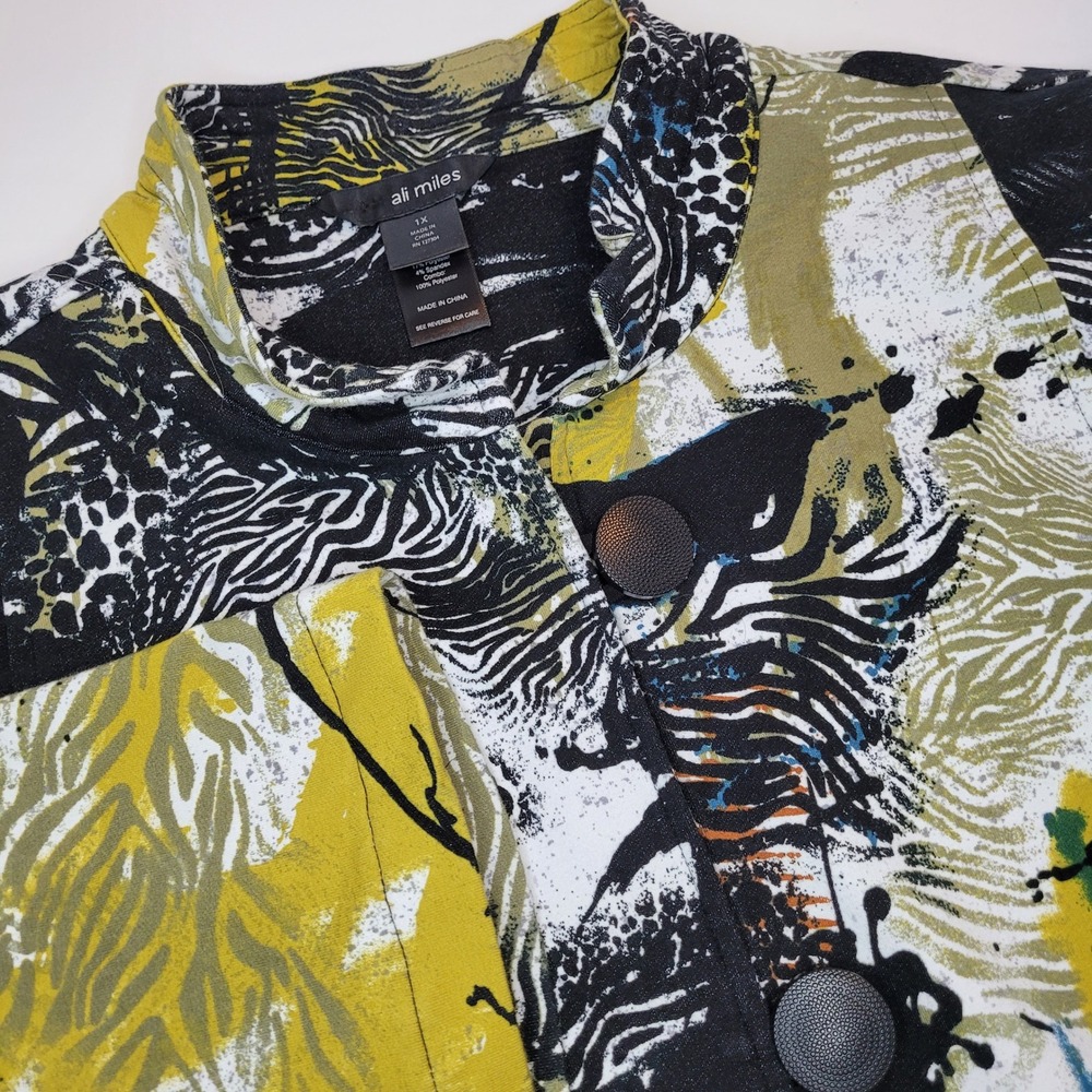 Ali Miles Jacket Womens 1X Multi Color Excellent Abstract Animal Print Button Up